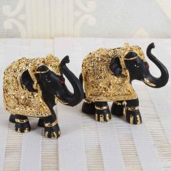 Home Utility Gift - Black and Golden Elephant Gold Plating Mini Showpiece