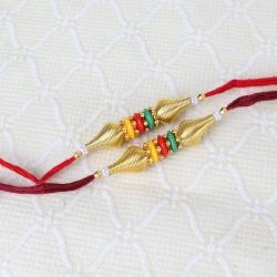 Set Of 2 Rakhis - Double Trio Colors with Golden Beads Rakhi