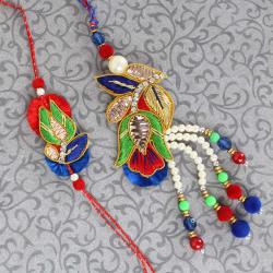 Handpicked Rakhi Gifts - Designer Zardosi Pearl Bhaiya Bhabhi Rakhi