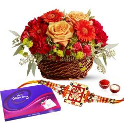 Rakhi With Flowers - Flowers and Cadbury Celebration Pack with Rakhi