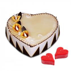 Valentines Fresh Cream Cakes - Heart Shape Vanilla Cake and Candles