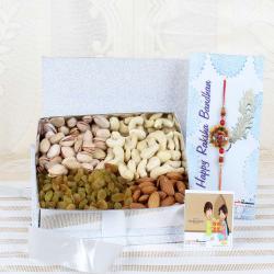 Kundan Rakhis - 500 Gms Assorted Dry Fruits Box with Designer Rakhi