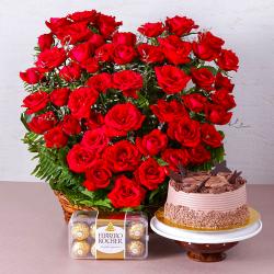 Engagement Gifts for Couples - Romantic Treat of Cake, Roses and Chocolates