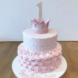 1st Birthday Cakes - 2 Tier Fondant Pink 1st Birthday Cake 