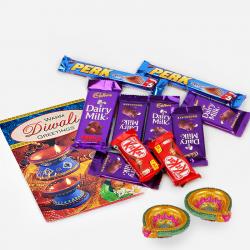 10 Assorted indian Chocolates with Diwali Card and Diwali Diya