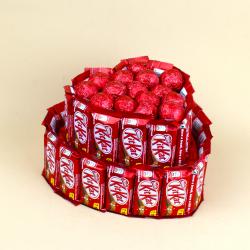 Gifts for Her - Heart Shaped Two Tier Kit Kat Chocolates Cake