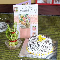 Send Vanilla Cake and Good Luck Plant with Anniversary Card To Kodaikanal