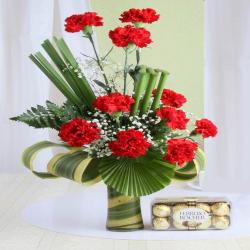 Birthday Gifts for Girl - Carnation Arrangement of Ferrero Rocher Chocolate