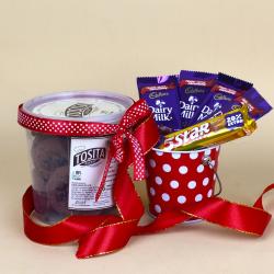 Send Tosita Chocolate Cookies and Assorted Chocolates in a Basket To Jaipur