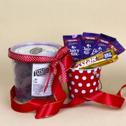 Send Tosita Chocolate Cookies and Assorted Chocolates in a Basket To Noida