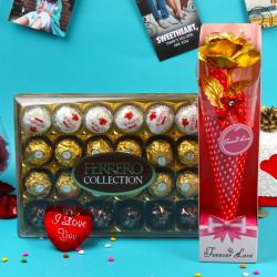 Mothers Day Gifts to Noida - Ferrero Collection Chocolate Box with Golden Rose for Mothers Day