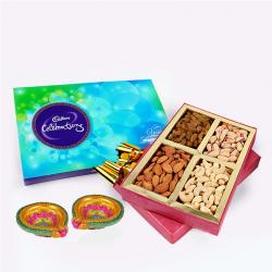 Send Diwali Gift Assorted Dryfruits and Cadbury Celebration Chocolate Pack and Diwali Diya To Blimora