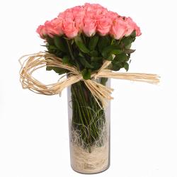 New Born Flowers - Glass Vase of 100 Pink Roses