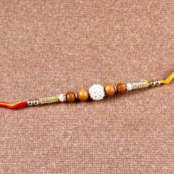 Pearl Rakhis - Pearl Rhinestone Beads with wooden Beads Rakhi