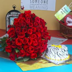 Mothers Day Gifts to Kanpur - Vanilla Cake with Red Roses Bouquet