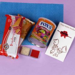 Kids Rakhis - Fox Fruits Chocolate and Wafer Biscuits Gift Combo