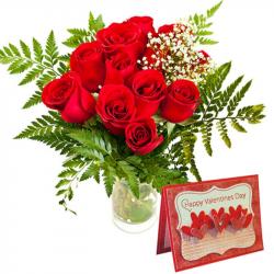 Red Roses in a Vase with Valentine Greeting Card