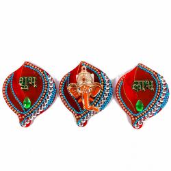 Good Luck Gifts for New Home - Designer Set of Acrylic Shubh Labh Ganesha Sticker Hanging