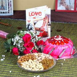 Valentine Flowers with Dryfruits - Valentine Couple Gift Combo