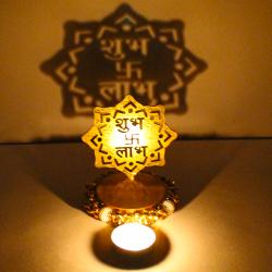 Diwali Lights - Exclusive Shadow Diya Tealight Candle Holder of Removable Shubh Labh