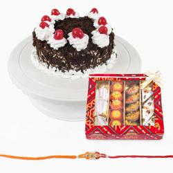 Send Rakhi Gift Black Forest Cake with Sweets and Rakhi To Ahmedabad