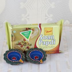Diwali Sweets - Butterscotch Soan Papdi with Earthen Diya