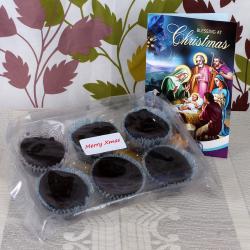 Gift for Special Day - Chocolate Cup Cake with Christmas Greeting Card