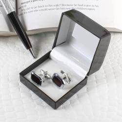Gift for Special Day - Silver Tone Marron Patterned Cufflinks