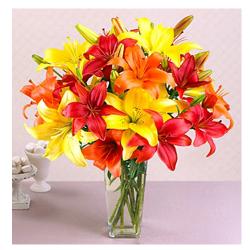 Exotic Flowers Arrangement - Dozen Lilies in Vase