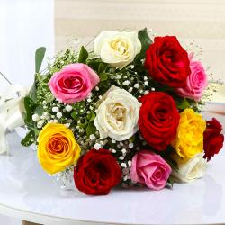 Bhai Dooj Return Gifts for Sister - Bouquet of Twelve Colorful Roses