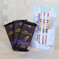 Rakhi With Cards - Set of Three Rakhi With Bournville Chocolate