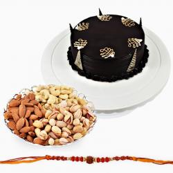 Send Rakhi Gift Fancy Rakhi with Dryfruits and Chocolate Cake To Delhi