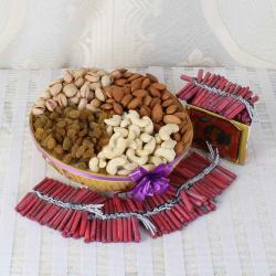 Assorted Dry fruit Basket with Red color Diwali Fire Crackers