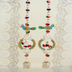 Home Decor Gifts Online - Peacock Design of Pearl String Long Diwali Door Hanging