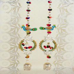 Handmade Diwali Gifts - Peacock Design of Pearl String Long Diwali Door Hanging