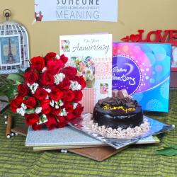 Send Anniversary Celebration Chocolate Pack with Cake and Card To Mohali