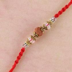 Rakhi to Australia - Premium Rudraksh and Clear Crystal Rakhi With Beads - For Australia