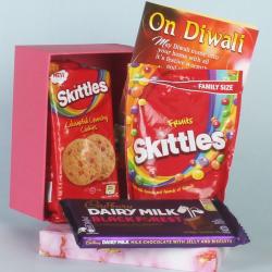 Diwali Chocolates - Diwali Gift Box of Skittles Cookies & Cadbury Chocolate Bar