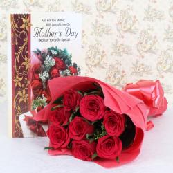 Mothers Day - Eight Roses Bouquet with Mothers Day Card