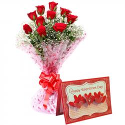 Valentine Flowers with Greeting Cards - Valentine Red Roses