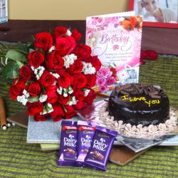 Mix Flower Hampers - Dairy Milk Chocolate Combo with Eggless Cake and Birthday Card