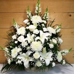 Condolence Flowers - Deep Sympathy Mix White Flowers Arrangement 