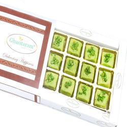 Dry Fruit Sweets - Ghasitaram's Pista Mawa Barfi in White Box