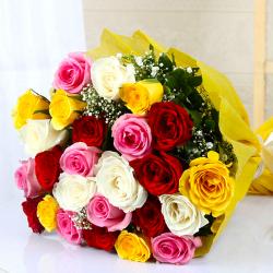 Exclusive Gift Hampers - Terrific Twenty Five Colorful Roses Bouquet