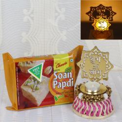 Diwali Sweets - Elaichi Soan Papdi with Shadow Diya