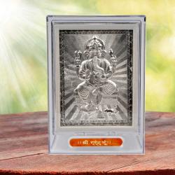 House Warming Gifts for Men - Silver Plated Acrylic Ganesh Frame