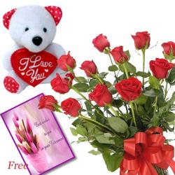 Cakes with Greeting Cards - Roses and Teddy with Free card