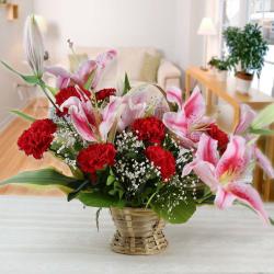 Basket Arrangement - Exotic Lilies and Carnations Arrangement