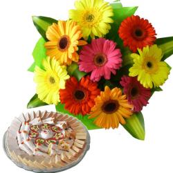 Flowers with Sweets - Gerberas With Kaju Sweets