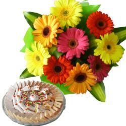 Baby Shower Gifts - Gerberas With Kaju Sweets